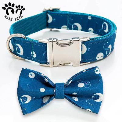 China Viable Wholesale Dog Bow Tie Adjustable Pet Bowties Collar Double Layer Printed Dog Collar With Colorful Bow Tie for sale