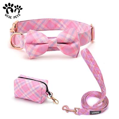 China Viable Hot Selling Pet Supplies Wholesale Custom Puppy Bow Ties Luxury High Quality Printed Dog Collar With Bow Tie And Leash Kit for sale