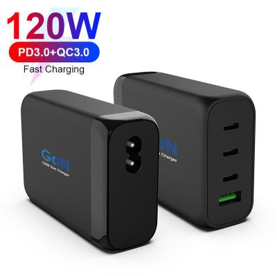 China 120W 4-Port Mobile Phone Travel Charger Palladium 3.0 GaN Type C Fast Charging Adapter for MacBook for iPad for iPhone 12 Mini Pro Max for Samsung for sale