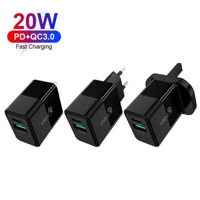 China Mobile Phone ETL CE RoHS Certified QC3.0+PD FCC 2-Ports Output 20W International Travel USB Wall Charger For iPhone12 for sale