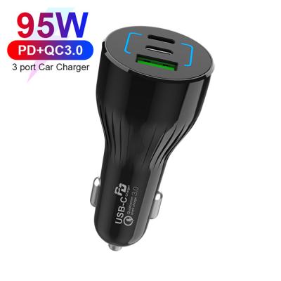 China 95W MOBILE PHONE High Power Car Charger Adapter Type-c+USB Port Fast Laptop Car Charger For iPhone For MacBook Pro Air for sale