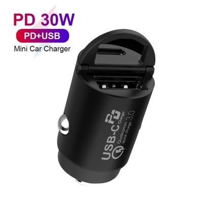 China Type-C 30W Palladium Car USB-C Charger Aluminum Mini Car Voltage Monitoring Super Charger with PD QC3.0 Charging for sale