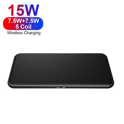 China Mobile Phone 5 Coils Pad 15W Qi Wireless Charging Fast Charging Inductive Charger For iPhone /Samsung Phones for sale