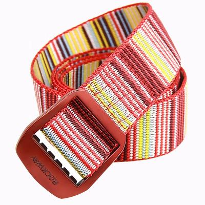 China All-match 1.5 Inch Durable Red Striped Nylon Outdoor Tactical Belt Quick-Dry Zinc Alloy Travel Belt for sale