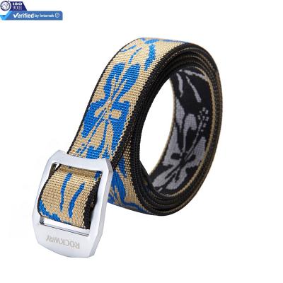 China OEM ODM Custom Nylon Belt Blue Weaver Flower Pattern Nylon Belt With Reversible Buckle Belt Nylon for sale