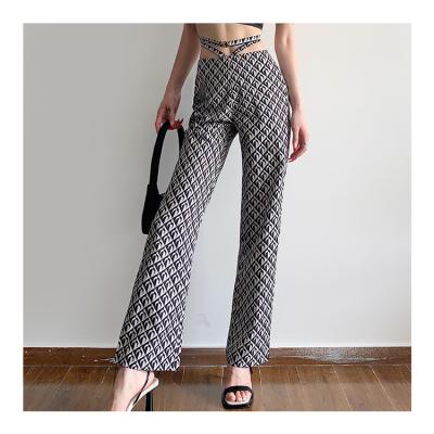 China China Factory Sale Breathable Customized Logo Pattern Micro Flare High Waist Casual Pants for sale