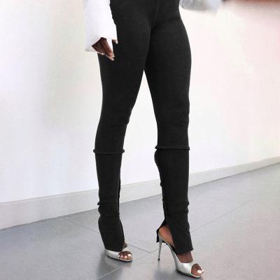 China Solid Breathable Side Slit Women Pencil Pants 2021 Autumn New Fashion High Waist Tight Female Elastic Pants Gaiters for sale