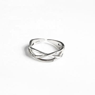 China Retro 925 Women's Ring Isn Lines Retro Open Wind Intertwined Adjustable Women Silver Open Ring for sale