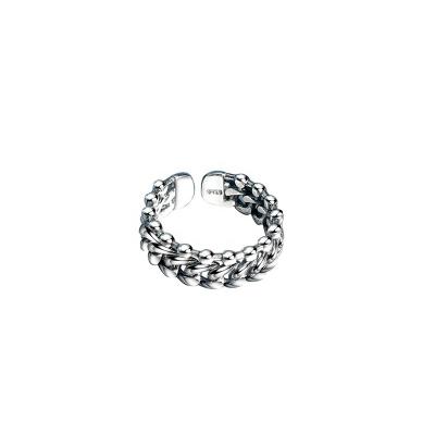 China S925 Hemp Rope Silver Classic Distressed Open Ring Thai Silver Rope Female Ring Retro Can Be Adjusted for sale