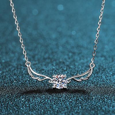 China 50 Dots Necklace S925 Moissanite Diamond Angel Wings Sterling Silver Necklace Women's Clavicle Chain White Gold for sale