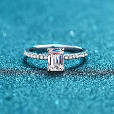 China 1 Carat Custom Made Geometric Sterling Silver Moissanite Rings Diamond Wedding Jewelry 925 Sterling Silver Rings for Wedding Women for sale