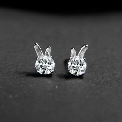 China S925 Sterling Silver Cute Rabbit Moissanite Diamond Stud Earrings Geometric Valentine's Day Gift for sale