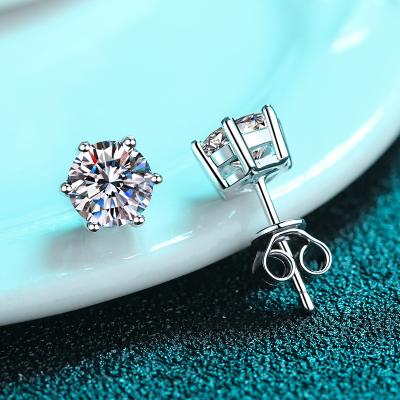 China Geometric Moissanite six-claw earrings 925 silver one carat moissanite earrings shape earrings for sale