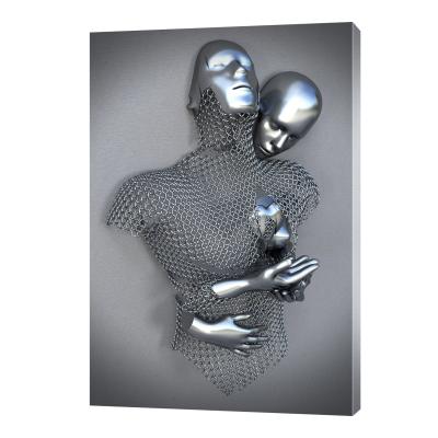 China New Modern Painting Wall Art Pictures Decor Lovers Sculpture Figure Metal Posters Print Classic/Postmodern Silver Statue Canvas For Living Room Home for sale