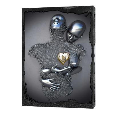 China New Modern Art Canvas Painting Posters Prints Metal Lovers Classic/Postmodern Figure Silver Statue Carving Wall Pictures Decor For Living Room Home for sale