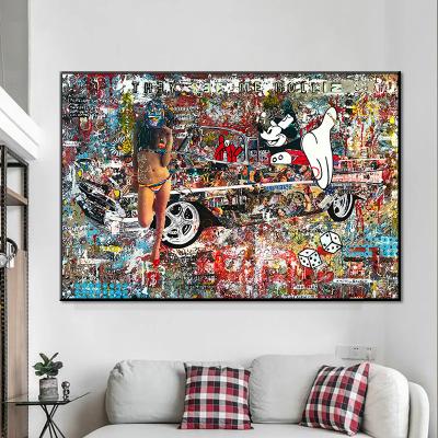 China Modern Abstract Colorful Girl Canvas Paintings On The Wall Art Posters And Prints Graffiti Art Pictures for sale