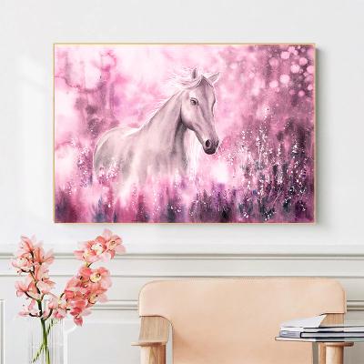 China Modern Cute Pink Horse Poster Canvas Painting Nordic Flower Prints Animal Wall Pictures For Home Decor Living Room Cuadros Decoracion for sale