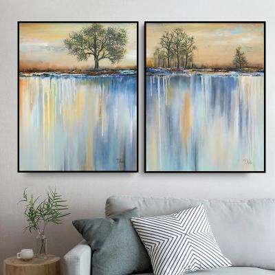 China Modern Abstract Tree Canvas Painting Blue Nodic Poster Print Unique Wall Art Pictures for sale