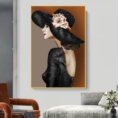 China Modern Fashion Hat Woman Canvas Paintings Girls Prints Posters Bedroom Wall Pictures Living Room Decoration for sale