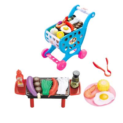 China Kids Shopping Cart Trolley Supermarket Toys With Skewers Barbecue Grill 40*5.5*28cm for sale