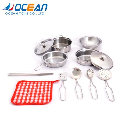 China Kitchen Set Toy Preschool Toy Educational Pretend Play Cook Games 13pcs Stainless Steel Cookware Set Toy Kitchen For Kids for sale