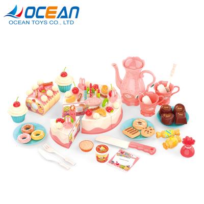 China Preschool Kids Play Set Pretend Musical Game 82pcs Birthday Party Toys with Cake Dessert Teapot Set for sale