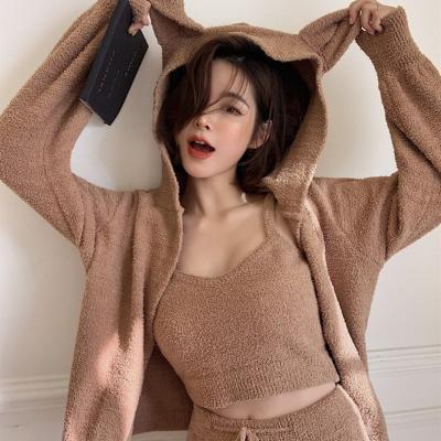 China High Quality Women Breathable Knitwear Suit Home Sleepwear Pajamas Microfiber Fluffy Women Loungewear for sale