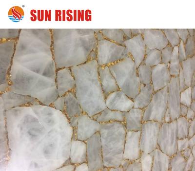 China Modern Custom Design Crystal White Quartz Semi Precious Stone Slab For Decoration for sale