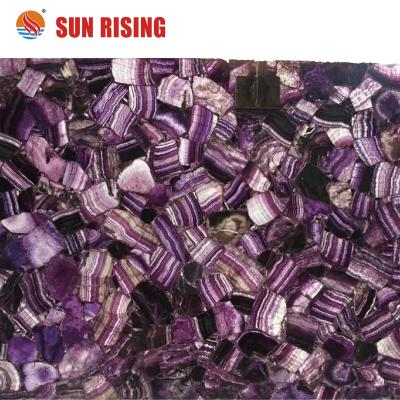 China Modern High Backlit Colorful Fluorite Agate Purple Gemstone For Countertop for sale