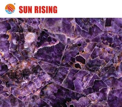 China Modern Custom Design Backlit Luxury Purple Crystal Gemstone Amethyst Quartz Slab for sale