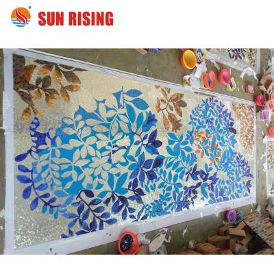 China Europe Italy blue sheet glass mosaic pattern for wall decoration for sale