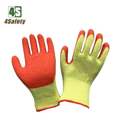 China Breathable 4SAFETY Orange / Green / Blue Latex Coated Yellow Cotton Safety Working Gloves for sale