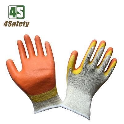 China Breathable 4SAFETY Cotton Knitted With Orange Latex Half Coated Double Dip Work Gloves for sale