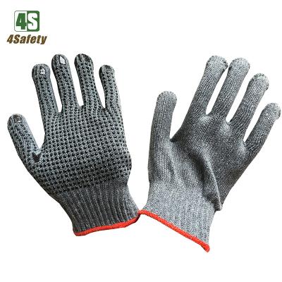 China 4SAFETY 10G Breathable Gray Twine Knitted Cotton PVC Dotted Gloves Work for sale