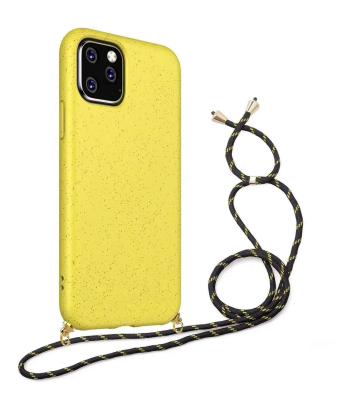 China 100% Compostable Eco-Friendly Biodegradable Handy Necklace Wheat Straw Phone Cases With Chain Necklace With Strap Rope For iPhone 11 for sale