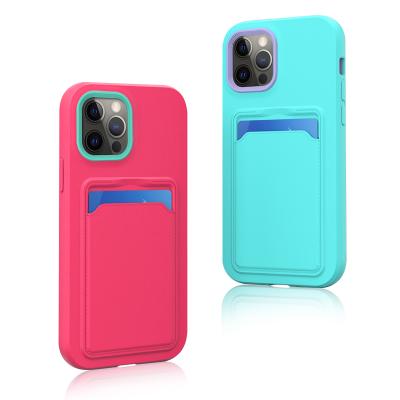 China Shockproof 2 in 1 Hybrid Silicone Phone Case With Card Slot For iPhone 13 Pro Max Mobile Cover For iPhone 11 12 Card Holder Phone Case for sale