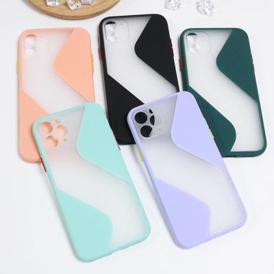 China Soft Silicone +PC Silicone Back Case Color Translucent Buttons Cover Mobile Case S Shape For iPhone 11 12 Pro XS XR X Max 8 Plus 7 PC TPU for sale