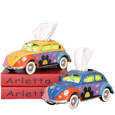 China Antique Imitation Quality Nice Vintage Metal Taxi Car Model Decoration Bus Metal Tissue Box Handmade for sale