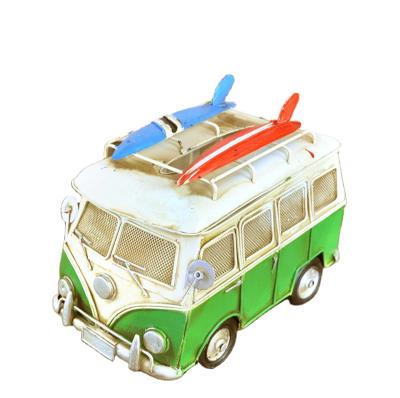 China HIGH QUALITY Antique Metal Retro Bus Imitation Decoration Bus Metal Tissue Model Box for sale