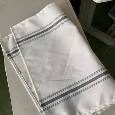 China 12Sx12S Disposable MJS 100% Spun Polyester 7 Stripes Bistro Napkin Gray White Restaurant Dinner Napery for sale