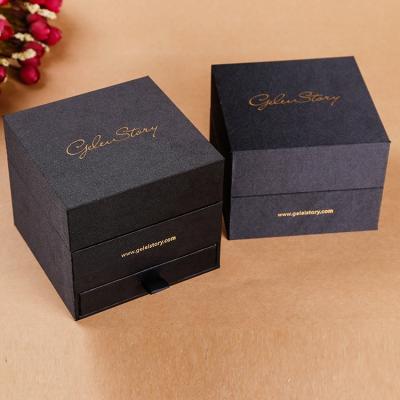 China Materials Factory Logo Custom Black Two-Layer Luxury Recycled Jewelry Box Watch Storage Drawer Box for sale