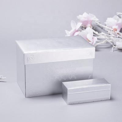 China Custom Logo Materials Custom Logo Recycled Luxury Double Layer Cardboard Earring Storage Box Silver Magnetic Perfume Gift Box for sale