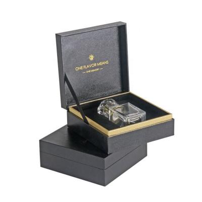 China Recycled Materials Customized 50ml 100ml Black Luxury Empty Perfume Packaging Box Book Type Perfume Box With Liner for sale