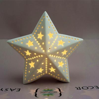 China Garden Decoration Star Shape White Christmas Five-pointed Ceramic Flower LED Hollow Ball For Decoration Halloween Magic Light Decorations for sale