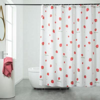 China 2022 Viable Hot Sale Strawberry Curtain Printed Design Waterproof Polyester Shower Curtain for sale