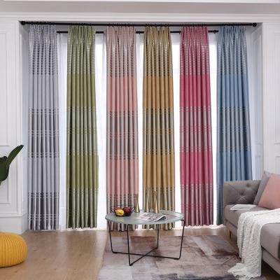 China Blackout factory sells striped fabric stock jacquard blackout living room curtain fabric for sale