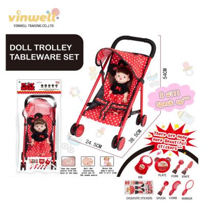 China Wholesale Miniature Baby Carriage Toy Doll Walking Trolley Baby - Doll with IC and Tableware Set Walking Toy for sale