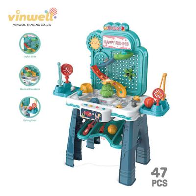 China 2021 New Item Colorful Summer Table Toy 47 PCS Kids Water Game Electric Fishing Plastic Fishing Toys for sale