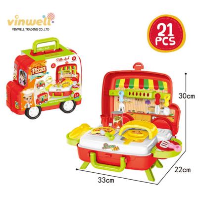 China Pretend Game Toys 21 Pcs Pizza Little Chef To Pretend Kitchen Toys Girls Cooking Game Set Fast Food Promotion Toys for sale