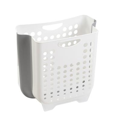 China Indoor Home Folding Laundry Hamper Wall Mounted Collapsible Plastic Dirty Clothes Hamper With Holes Folding Multifunctional Storage for sale